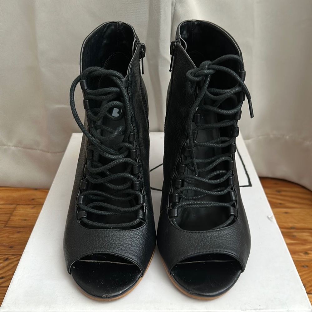 BP Addie Open Toe Lace Up Bootie ~ Black ~ Size 7.5